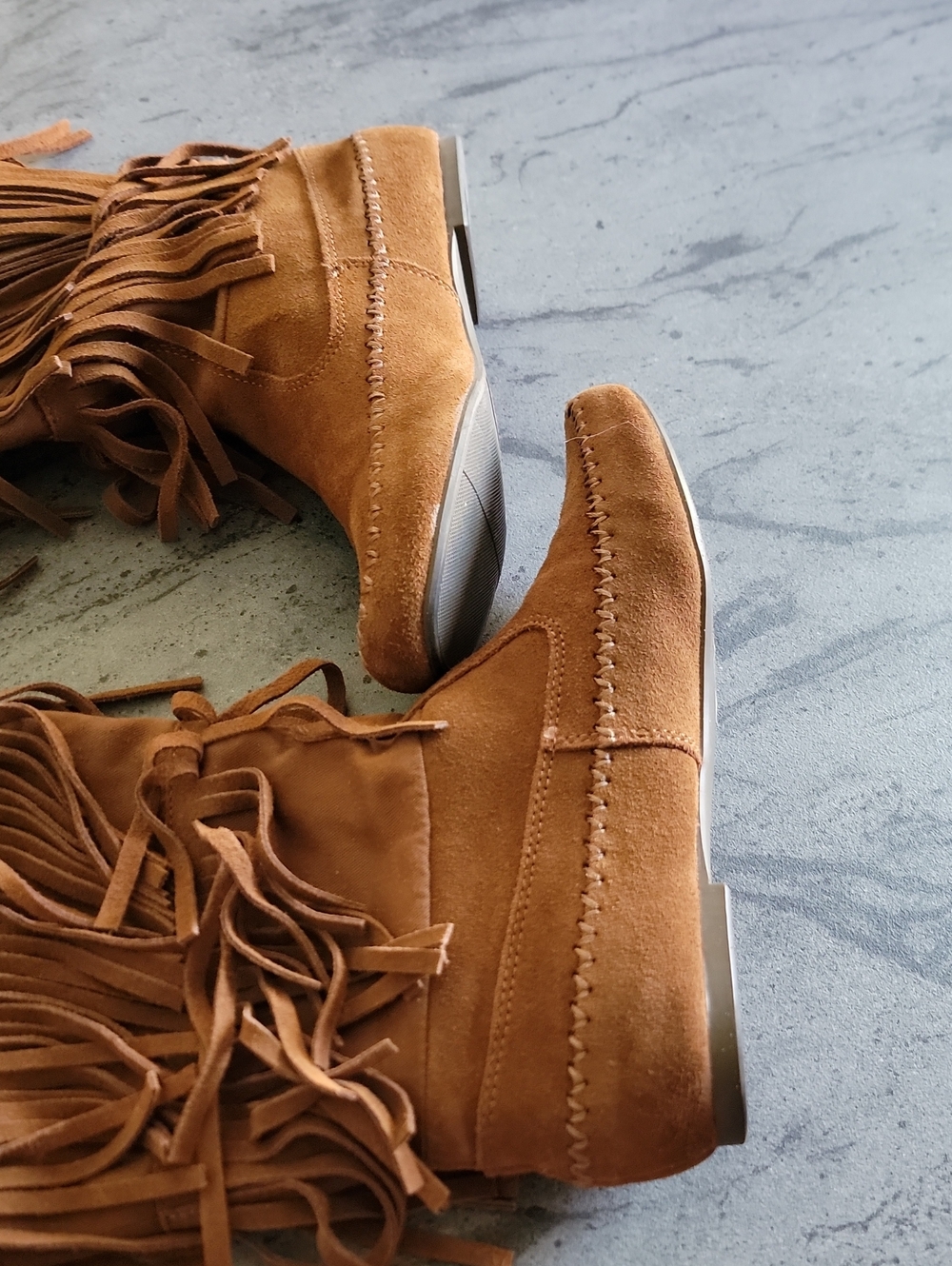 LAUREN CONRAD Fringed Moccasin Suede Boots Brown Size 8.5M - Picture 10 of 12